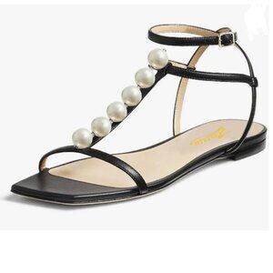 Elegant Black Sandals with Pearl Accents